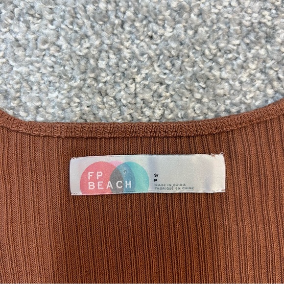 FREE PEOPLE BEACH Dress Womens Size Small Brown Phoenix Mini Ribbed Pocket - Picture 4 of 8